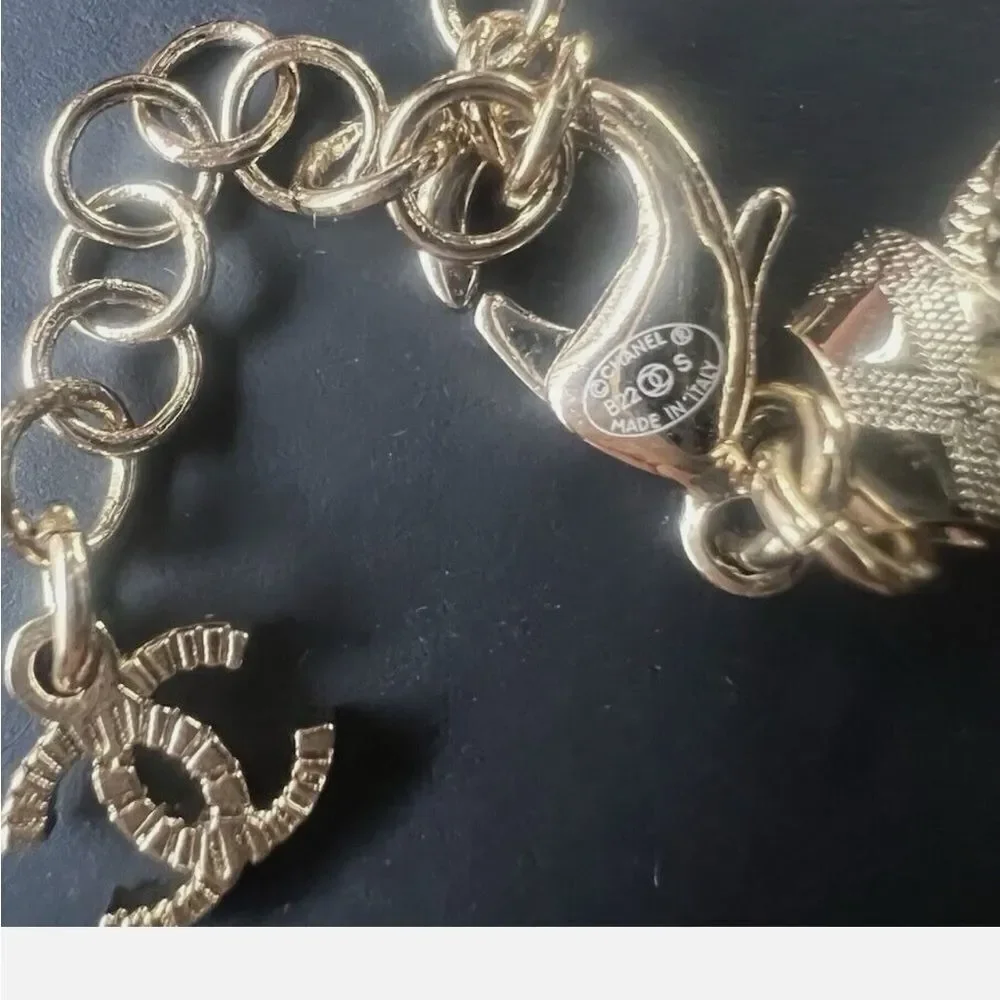 Chanel 22S Gold White Chain Crystal CC Choker Necklace